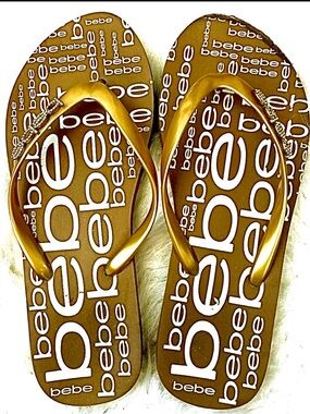 Bebe Gold Logo Flip Flop Sandals